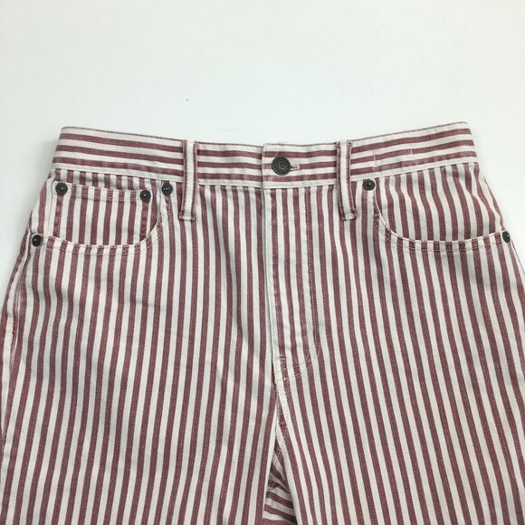 MADEWELL 5 Pocket White Burgundy Striped The High Rise Slim Boyjean Jeans - Picture 4 of 11